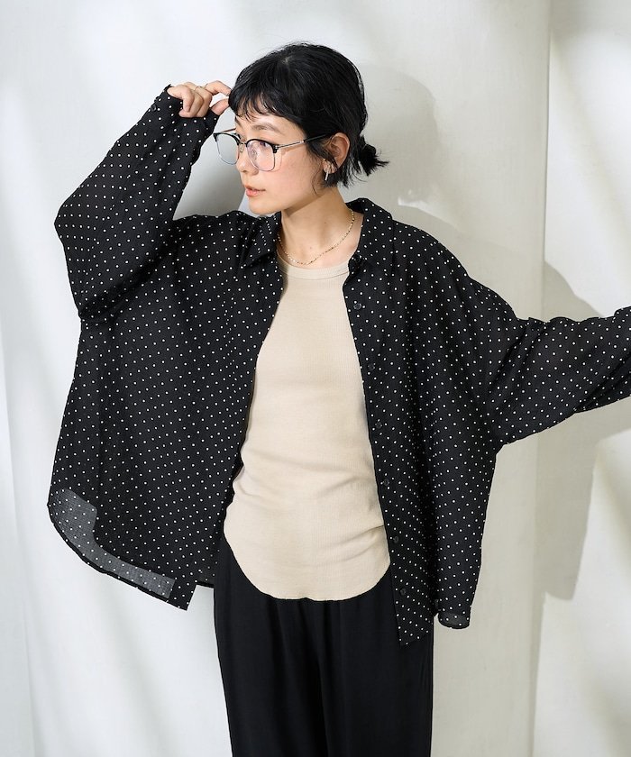 【SALE／35%OFF】FREAK'S STORE シアードットシャツ 25SS フリークスストア トップス シャツ・ブラウス ブラック ホワイト【送料無料】