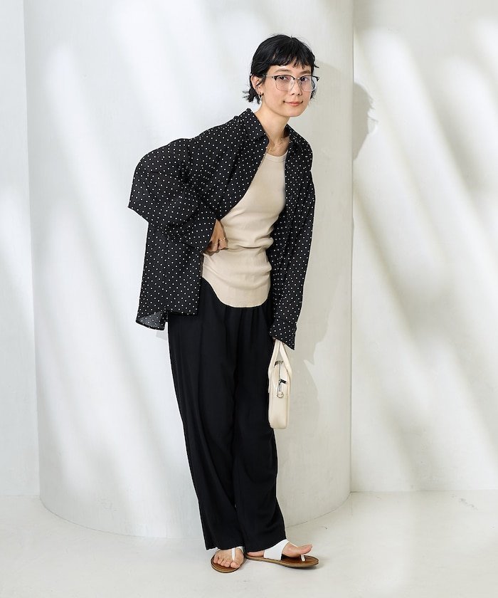 【SALE／35%OFF】FREAK'S STORE シアードットシャツ 25SS フリークスストア トップス シャツ・ブラウス ブラック ホワイト【送料無料】