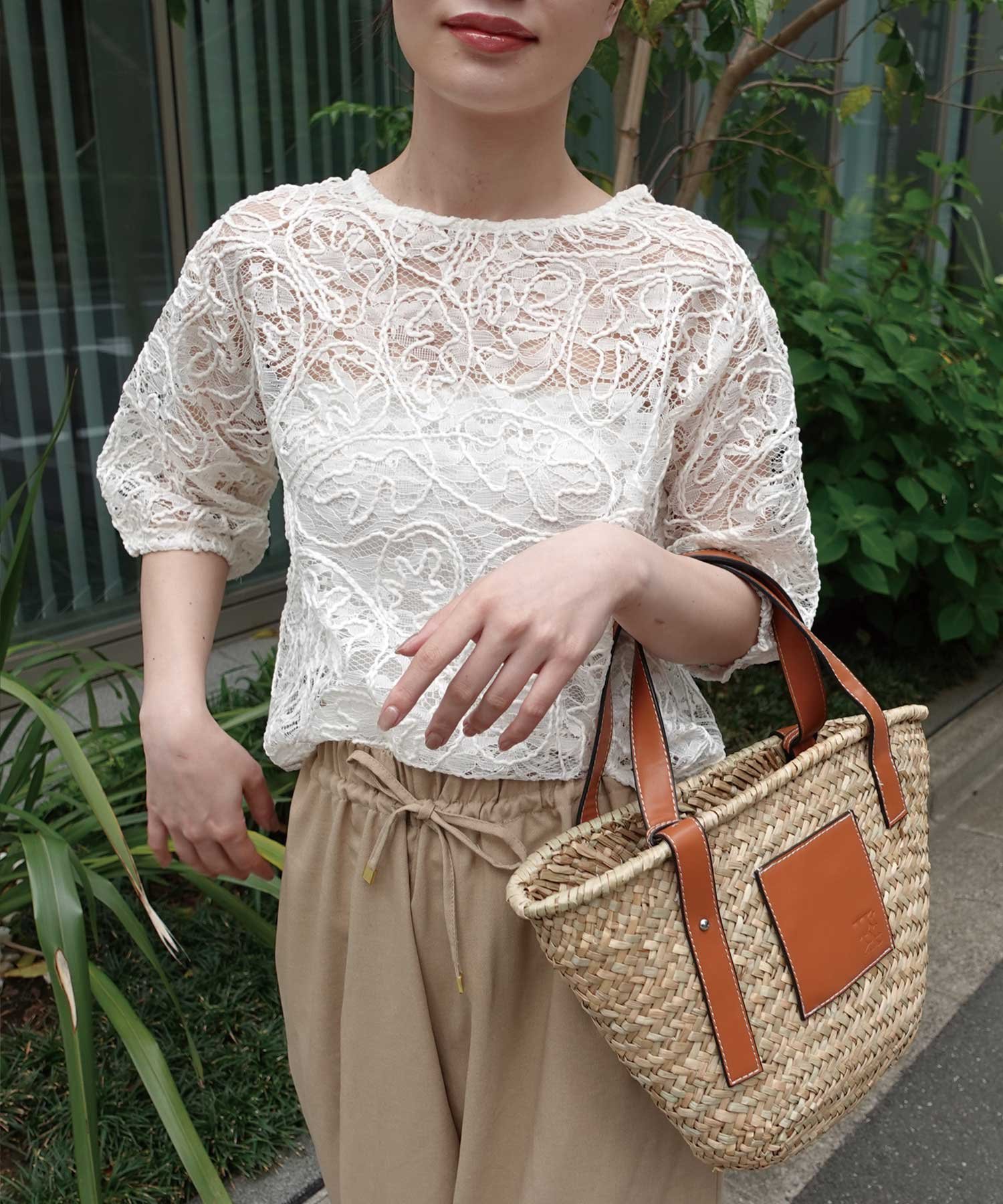 【SALE／42%OFF】CORNERS コードレース半袖トップス コーナーズ トップス カットソー・Tシャツ ブラック ベージュ ホワイトのサムネイル