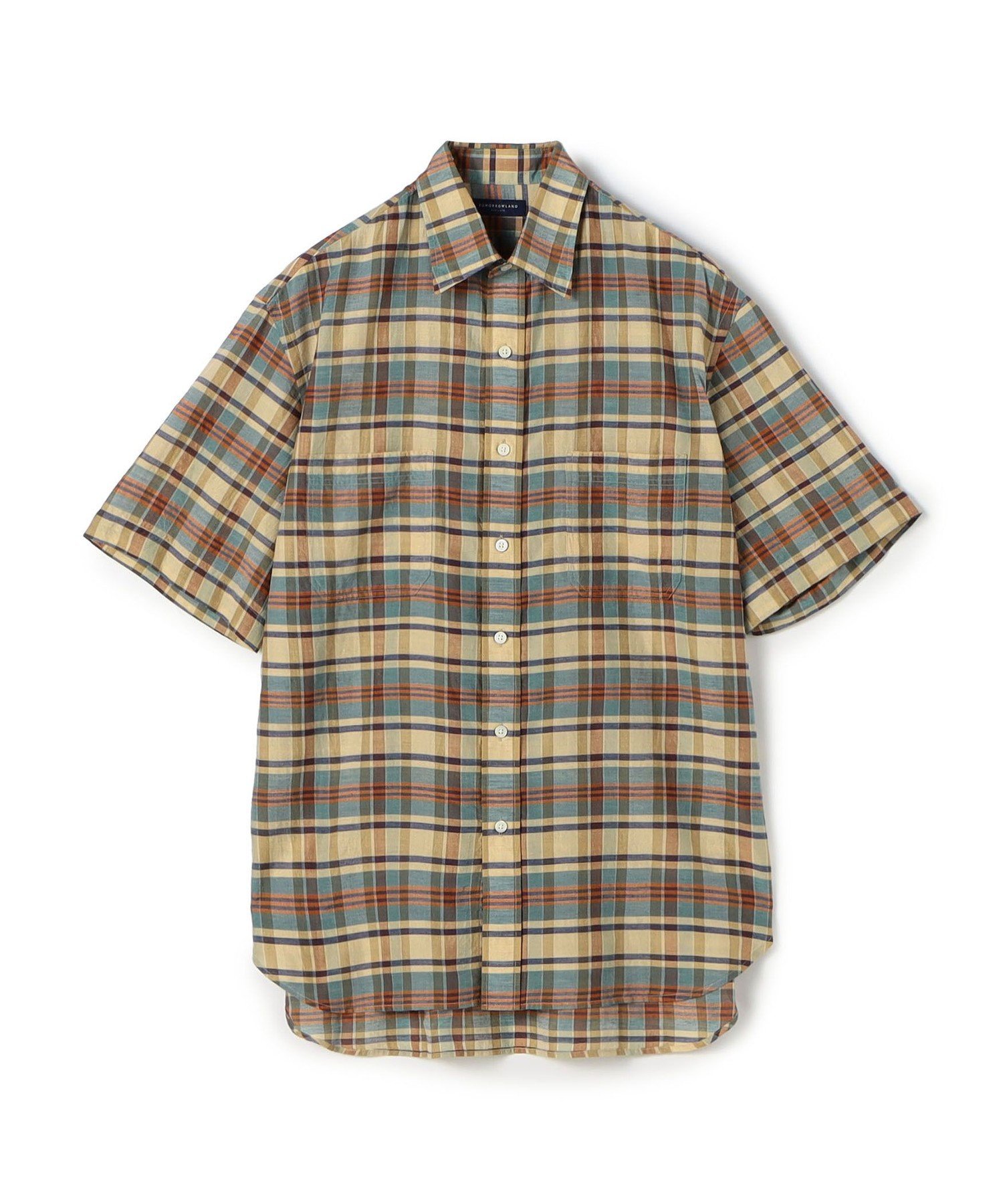 【SALE／55%OFF】TOMORROWLAND MEN コットンシルク マドラスチェック ハーフスリーブシャツ トゥモローランド トップス シャツ・ブラウス ベージュ ブラウン ブルー グリーン【送料無料】