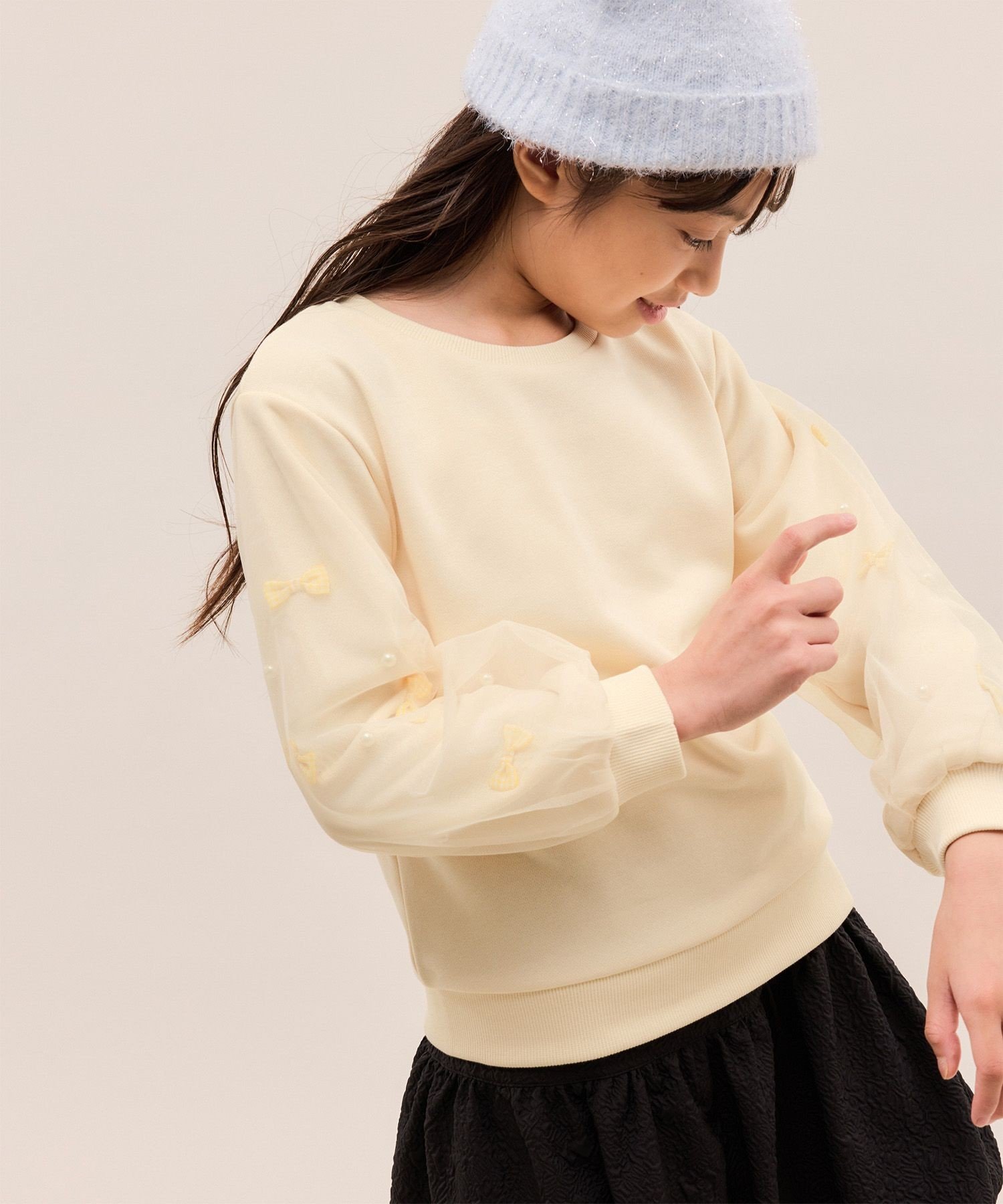 【SALE／70%OFF】ROPE' PICNIC KIDS 【KIDS/キッズ】ギンガムチェックリボンスリーブ裏毛トップス ロペピクニック トップス スウェット・トレーナー ブラック ベージュ パープル stylife-15267144 Rakuten Fashion サンプル画像3
