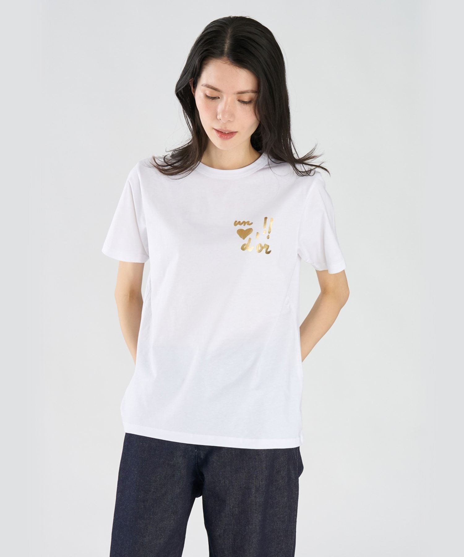 agnes b. FEMME 【by R 限定品】agnes b. プリント コットン 半袖 Tシャツ "un coeur d'or !!" アニエスベー トップス カットソー・Tシャツ ホワイト【送料無料】