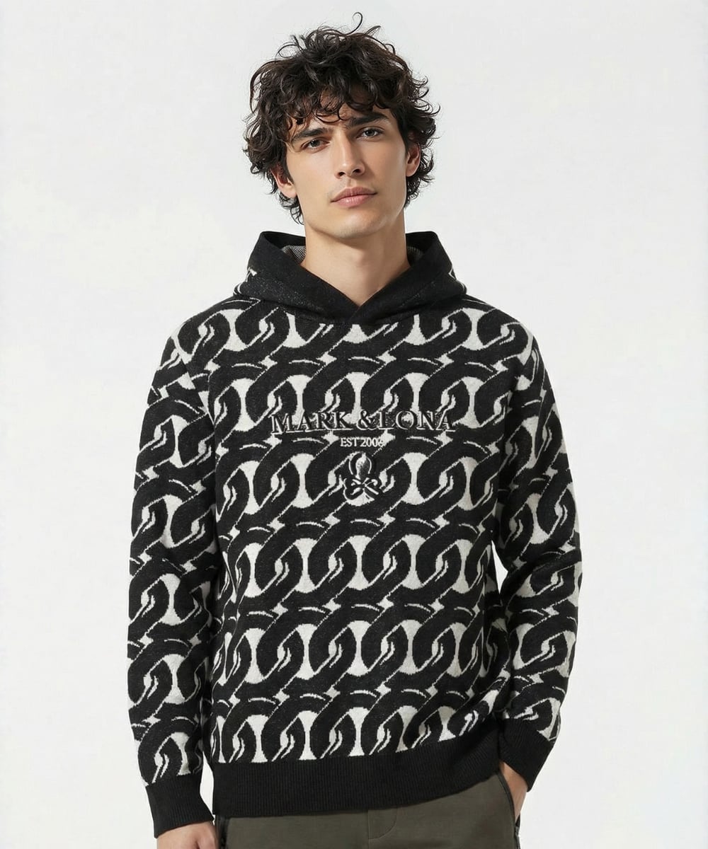 MARK & LONA Noah Jacquard Knit Hoodie ｜ MEN マークアンドロナ トップス ニット ブラック【送料無料】