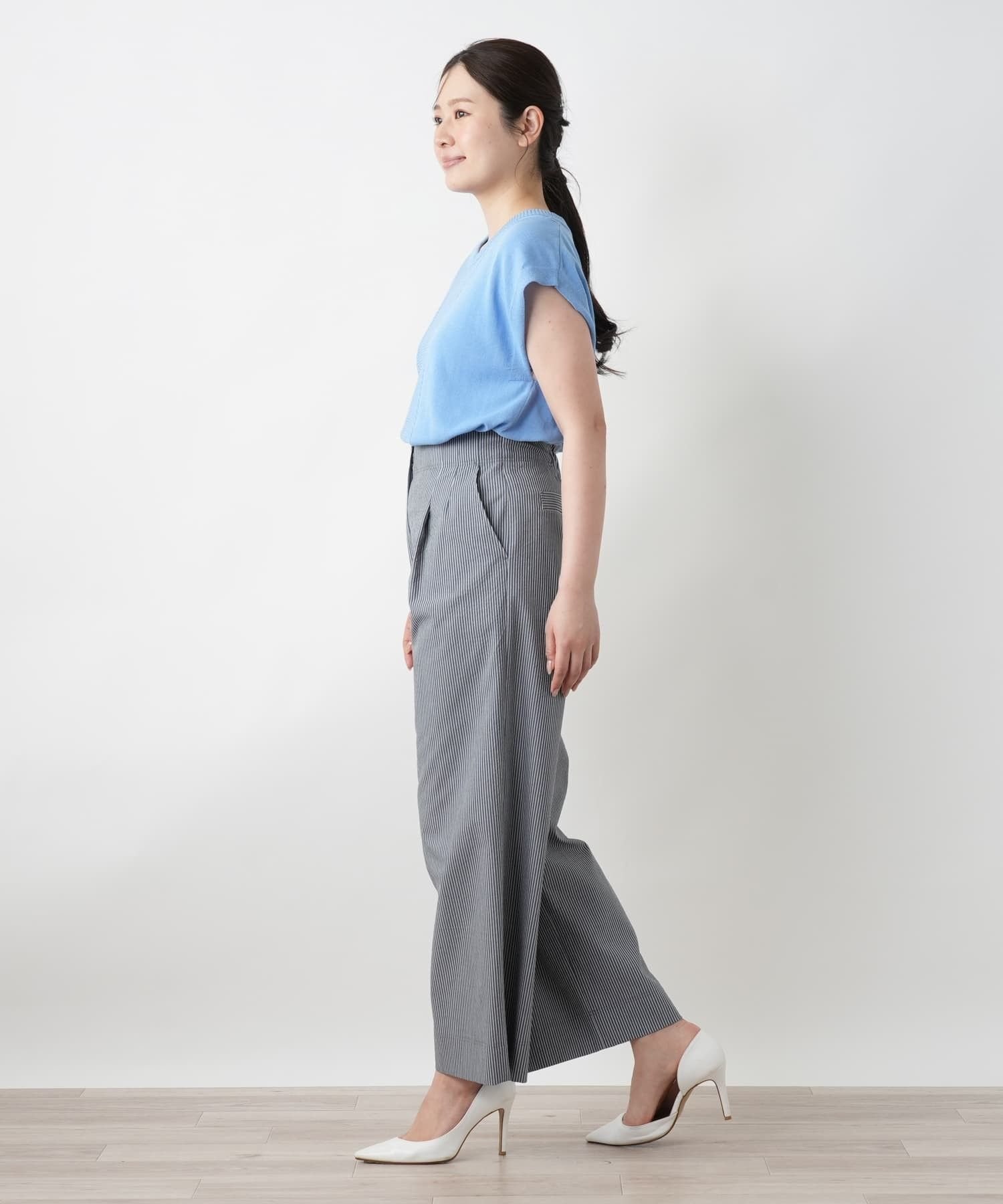 Leilian ストライプワイドパンツ レリアン パンツ その他のパンツ ブルー