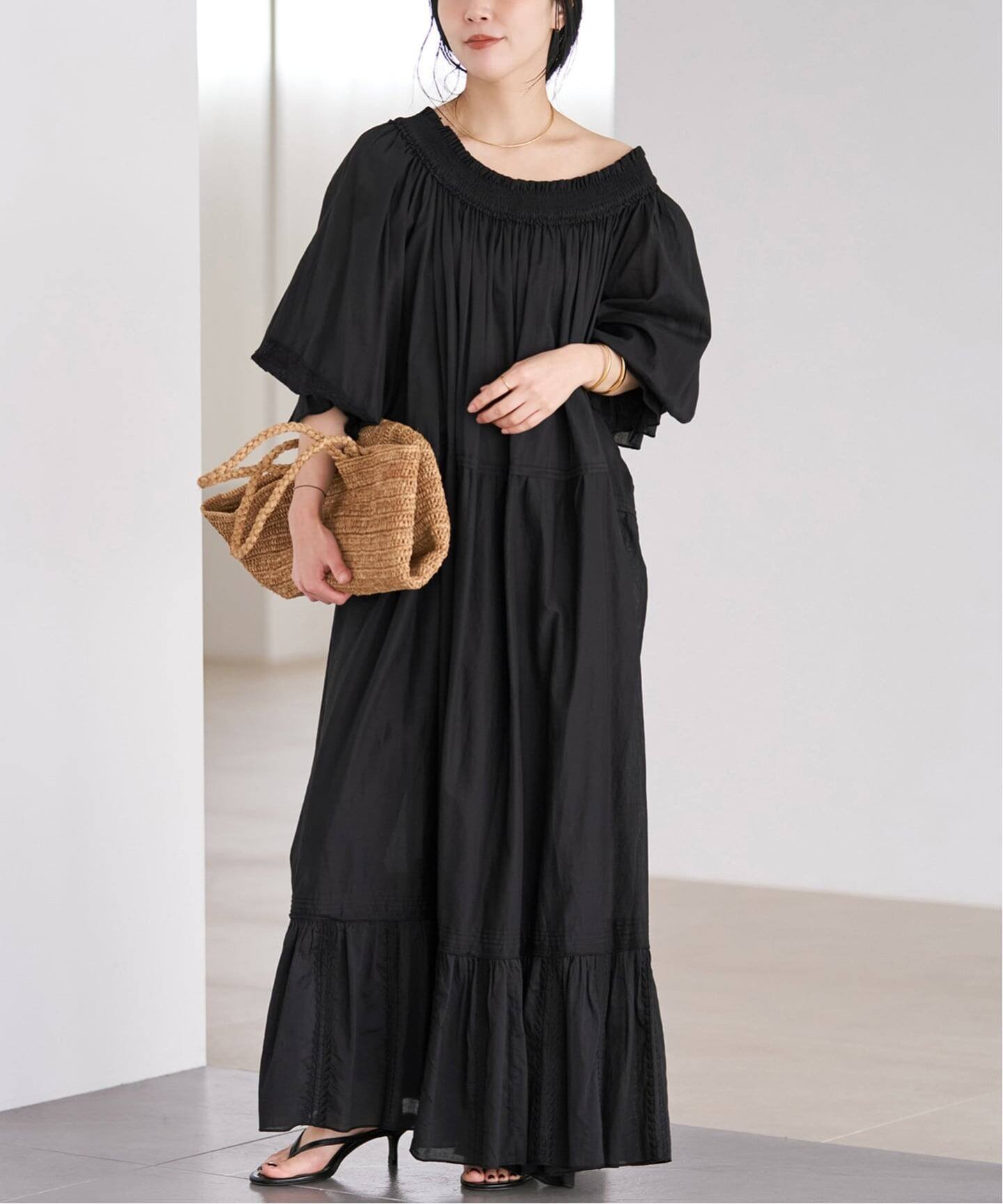 plage IND VOIL EMB ワンピース プラージュ ワンピース・ドレス ワンピース ブラック ホワイト