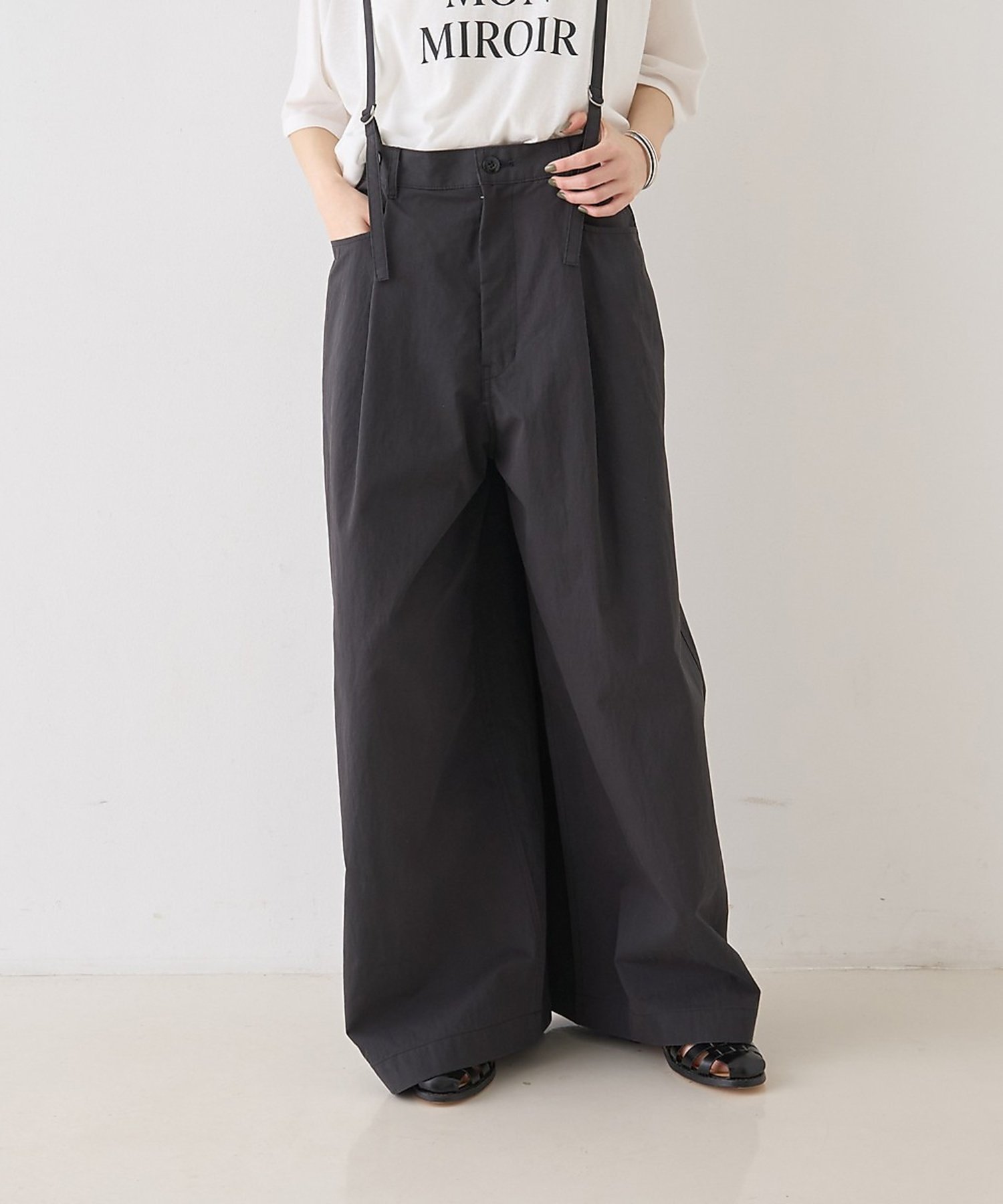 Rouge vif la cle 2WAYサスペンダータックワイドパンツ ルージュ・ヴィフ ラクレ パンツ その他のパンツ ブラック グレー