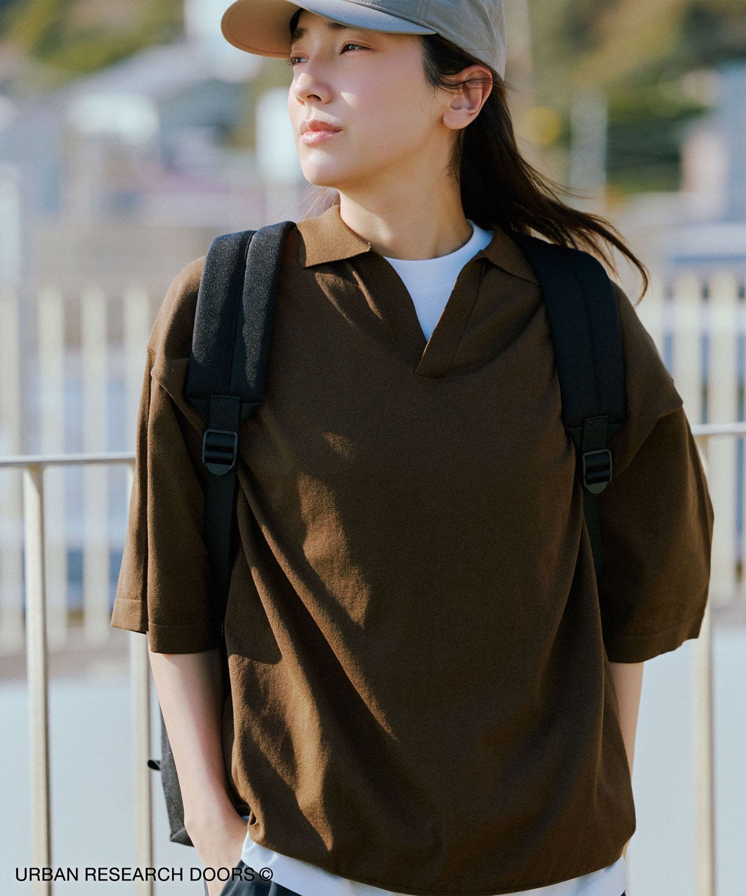 【SALE／40%OFF】URBAN RESEARCH DOORS 『仁村紗和さん着用』『UR TECH』サマシェア スキッパーニット アーバンリサーチドアーズ トップス ニット ブラック ブラウン【送料無料】