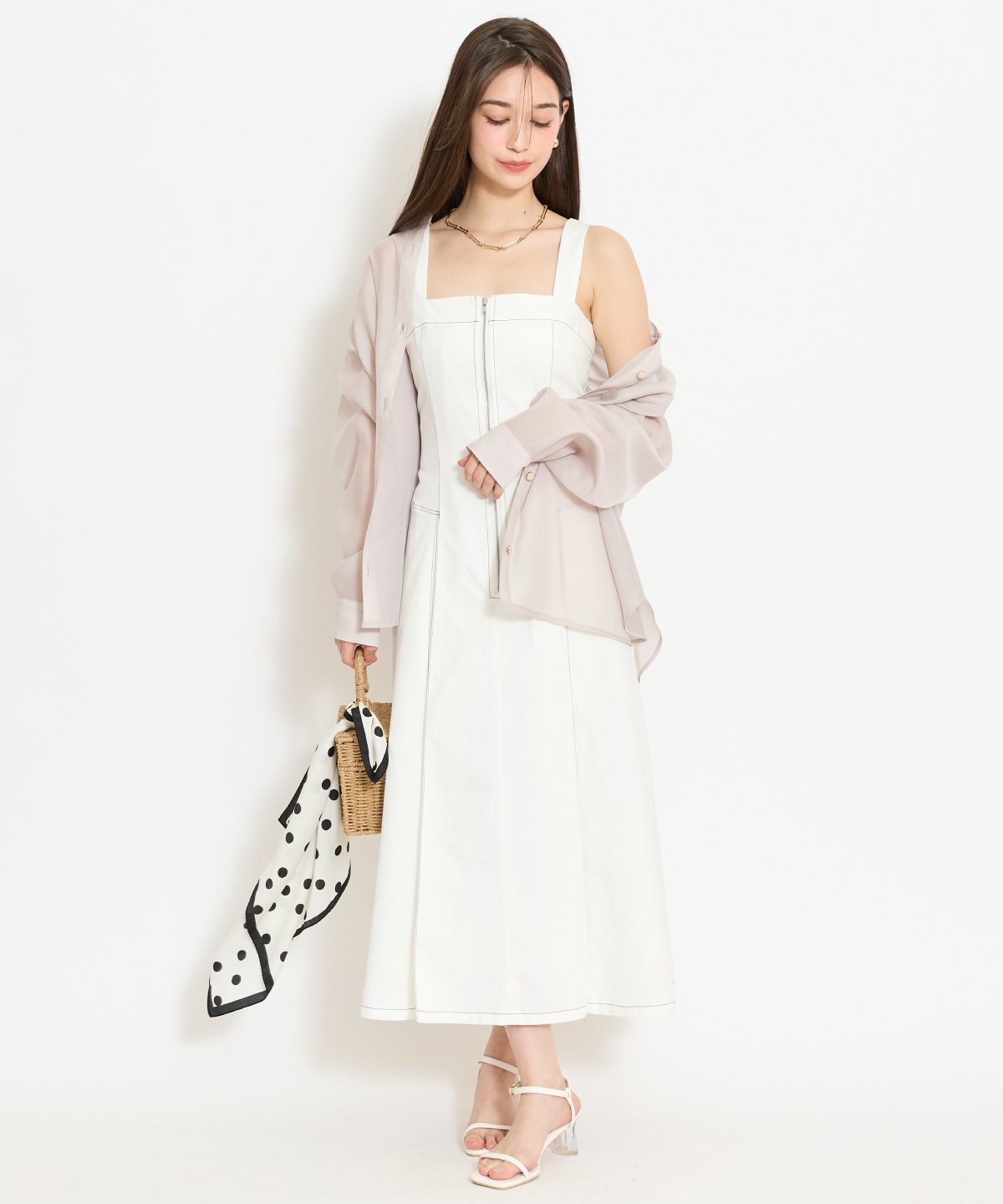 WILLSELECTION ステッチデザインフロントZIPワンピース ウィルセレクション ワンピース ドレス その他のワンピース ドレス ホワイト ネイビー ブラック【送料無料】