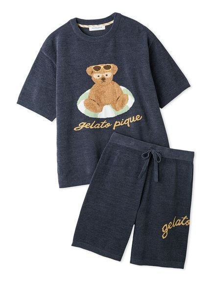 gelato pique 【ONLINE限定】【HOMME】 サマーベアジャガードプルオーバー ロゴジャガードハーフパンツセット ジェラートピケ パンツ その他のパンツ ネイビー【送料無料】