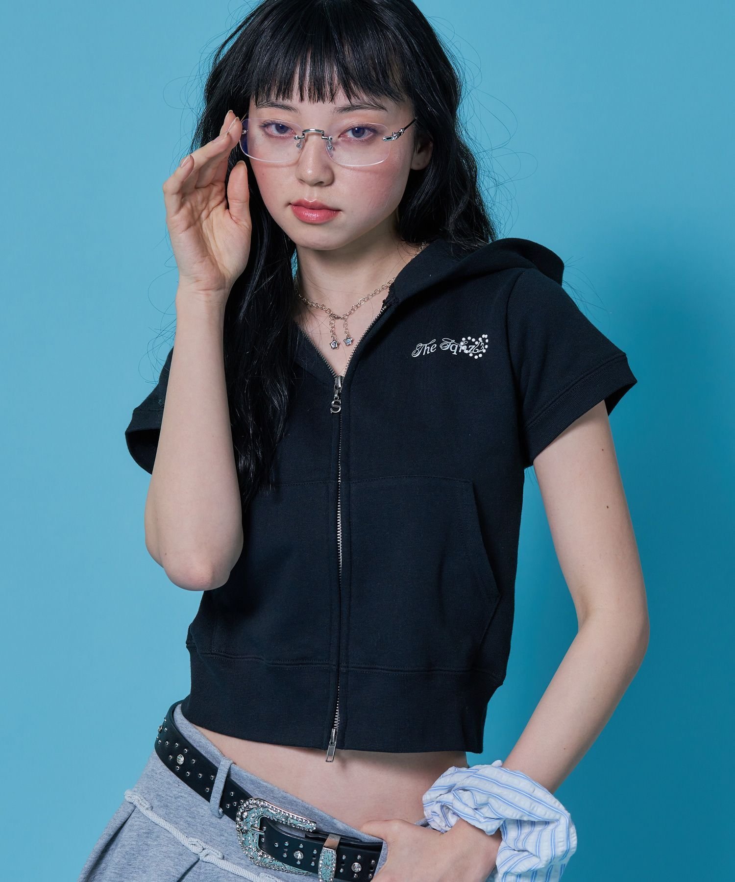 B ONE SOUL 【sqnz/エスキュンズ】※WEB限定 / 半袖ジップパーカー / sqnz pearl short sleeve zip p/k ナバル トップス パーカー・フーディー ブラック ネイビー【送料無料】