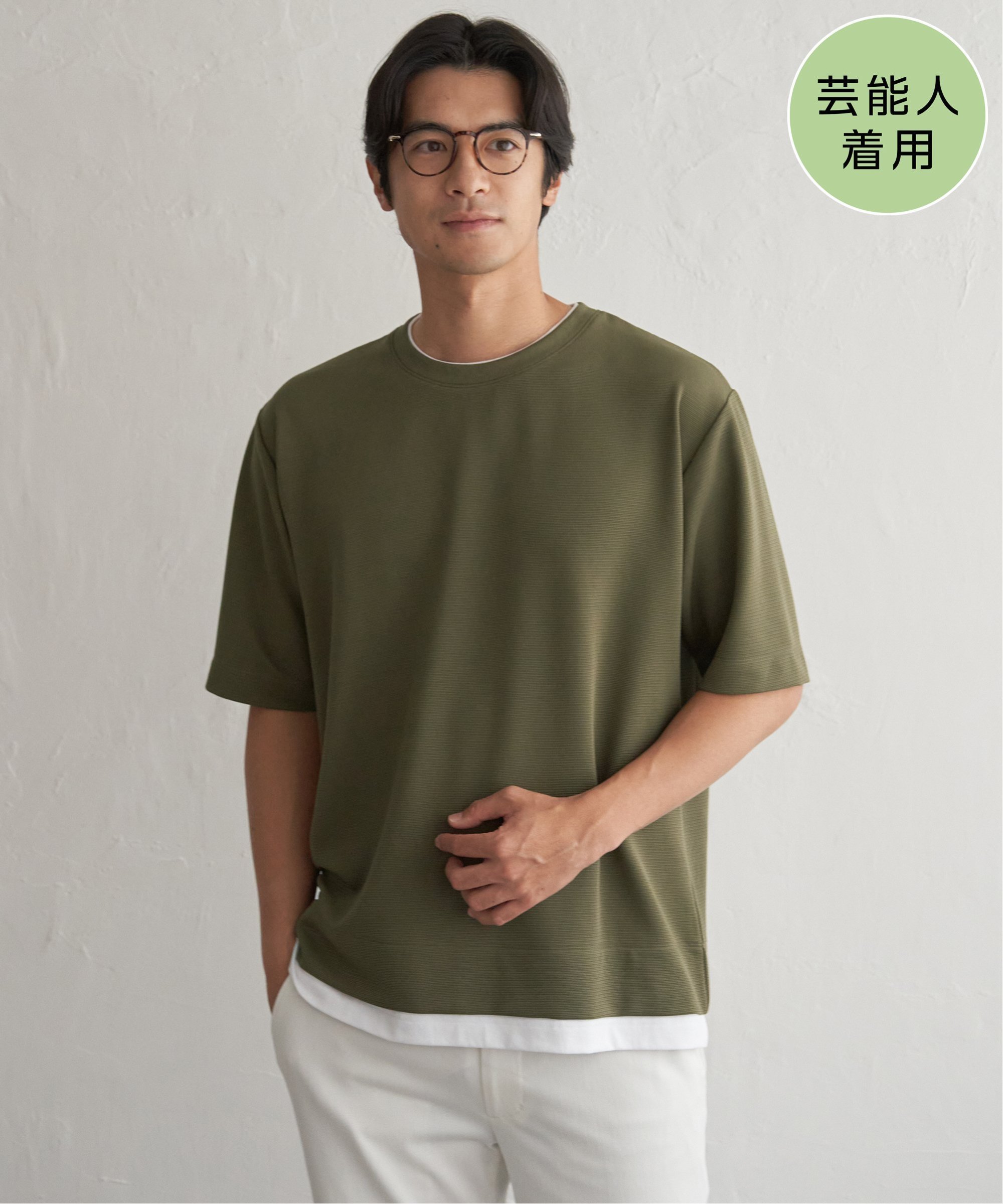 ikka 【MonoMax * 小泉孝太郎】冷感DRYリップル5分袖Tシャツ「小泉孝太郎さん着用モデル」 イッカ トップス カットソー・Tシャツ ブラック ベージュ ピンク ブルー カーキグリーン