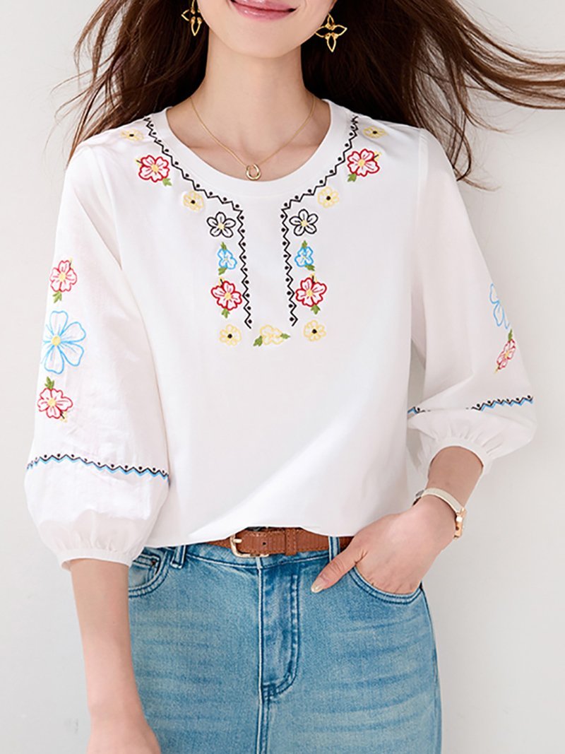 楽天市場】花 刺繍（袖の長さ七分袖・五分袖）（Tシャツ・カットソー