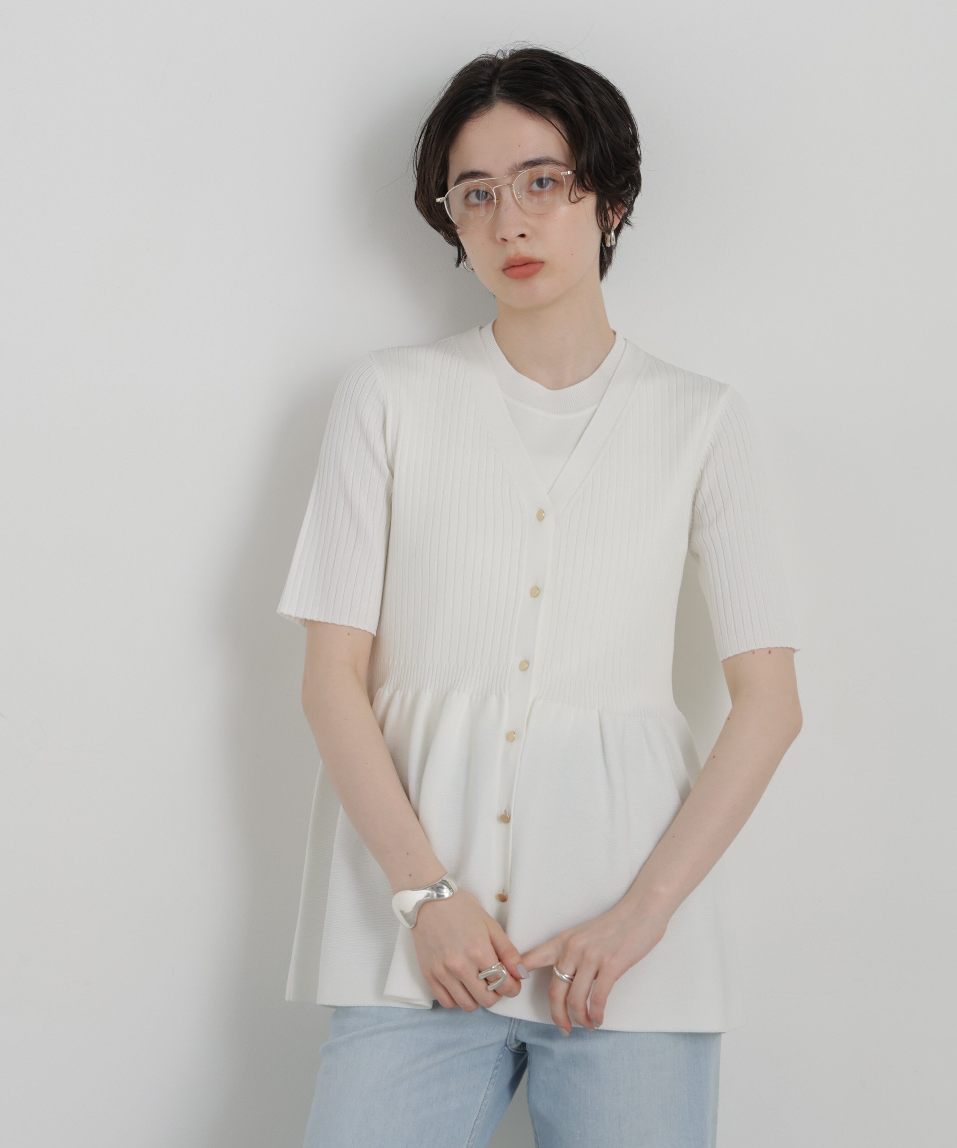 NANO universe SUMMER VEIL KNIT ペプラムニットカーディガン ナノユニバース トップス ニット ブラック ホワイト【送料無料】 stylife-15730341 Rakuten Fashion サンプル画像2
