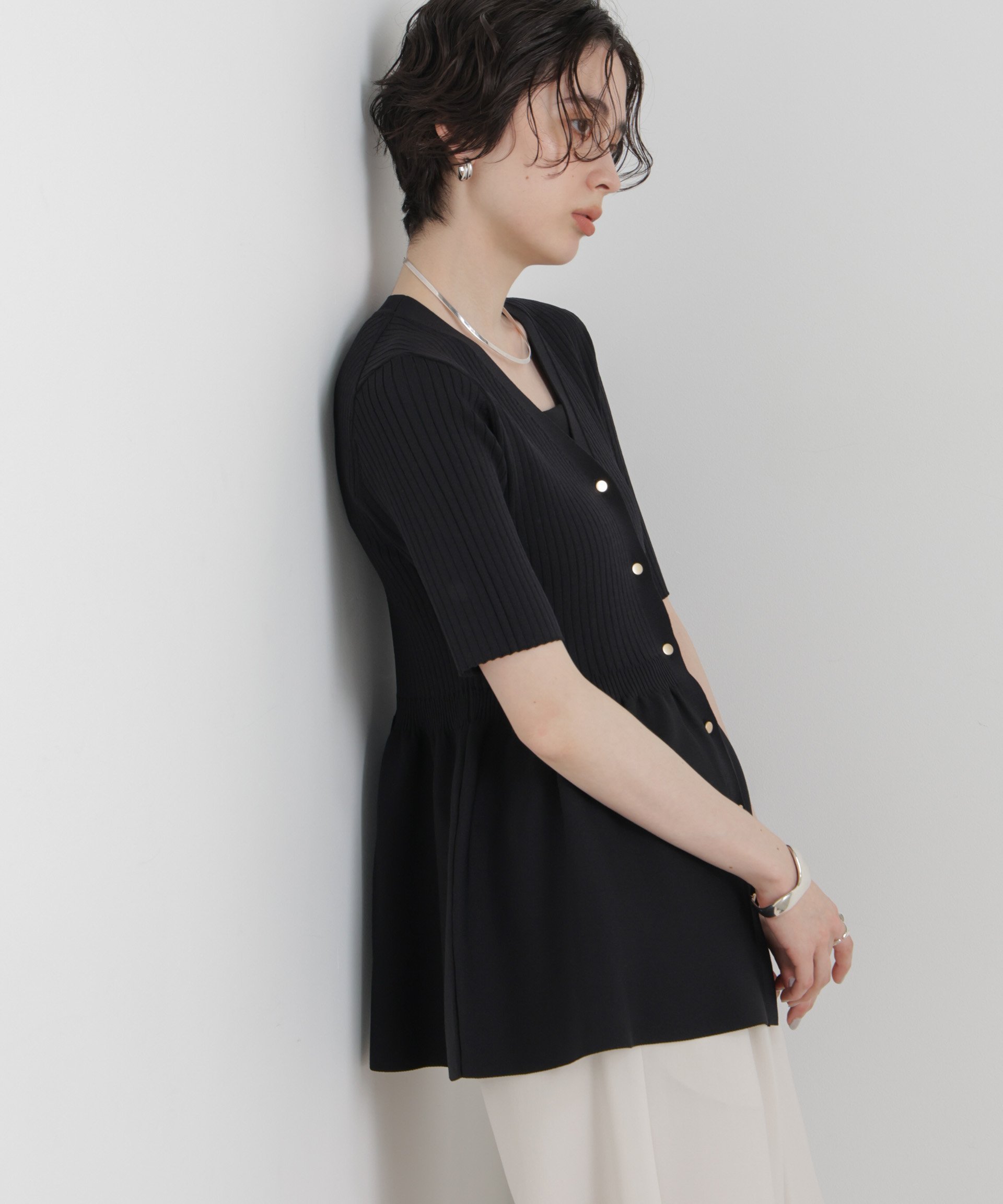 NANO universe SUMMER VEIL KNIT ペプラムニットカーディガン ナノユニバース トップス ニット ブラック ホワイト【送料無料】 stylife-15730341 Rakuten Fashion サンプル画像3