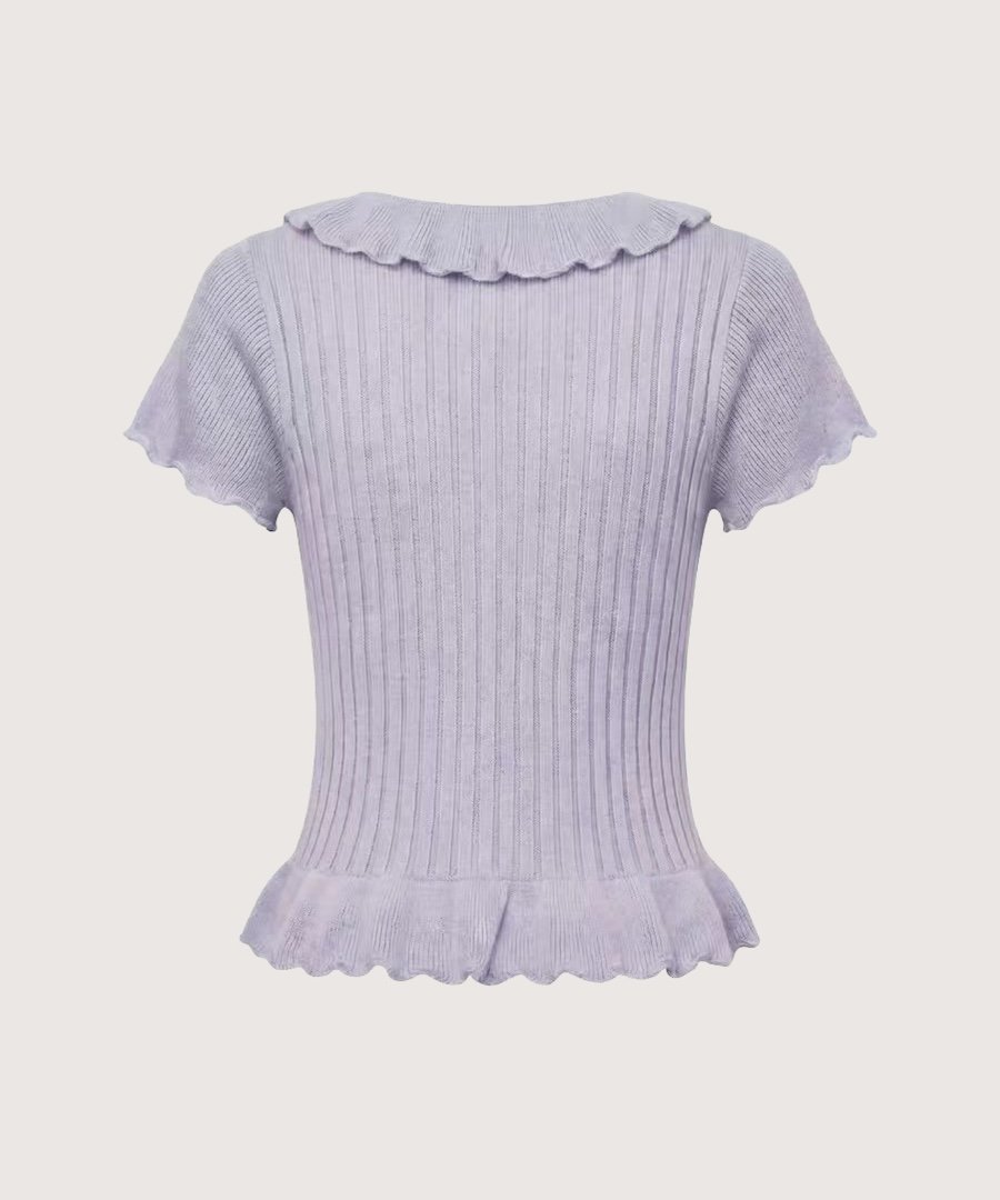 LA POMME petit Bloom Beaded Ruffle Knit Top/ブルーム ビーズラッフルニットトップス ラポミ・プチ トップス カットソー・Tシャツ パープル