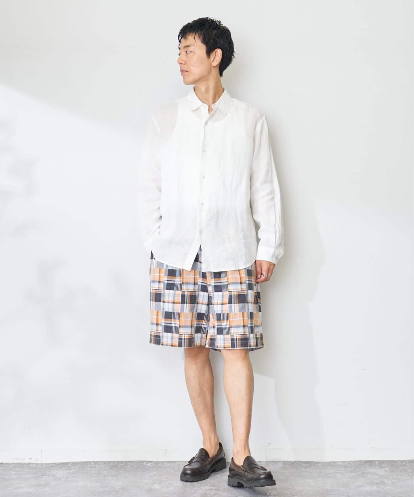 Garment wash Madras Shorts ベーセーストック パンツ その他のパンツ イエロー オレンジ