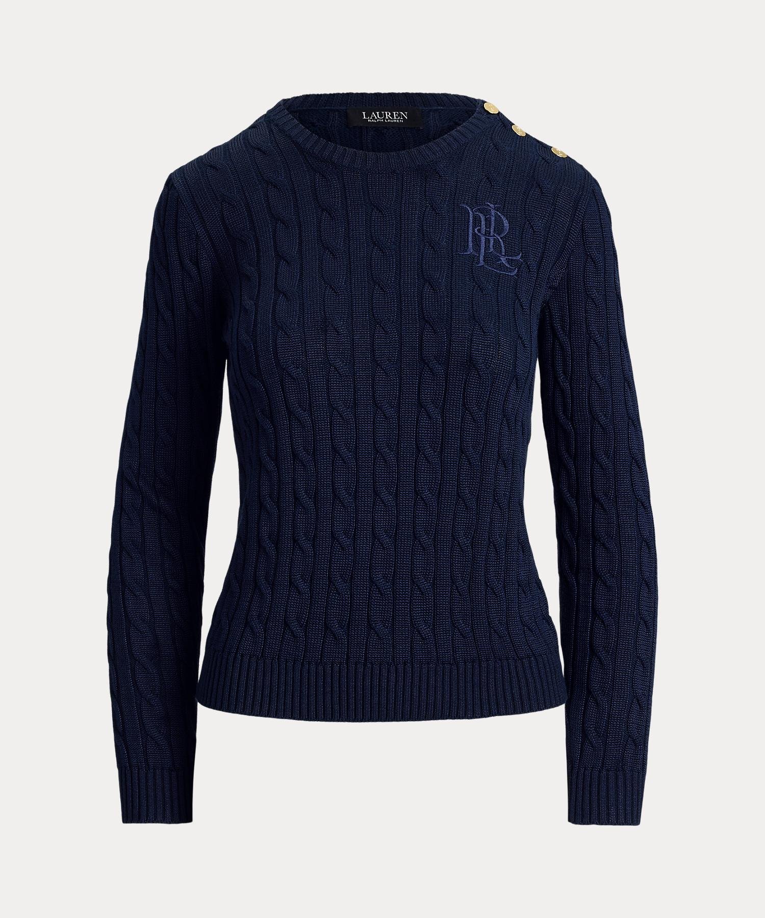 LAUREN RALPH LAUREN ボタントリム ケーブルニット セーター ラルフローレン トップス ニット ネイビー【送料無料】
