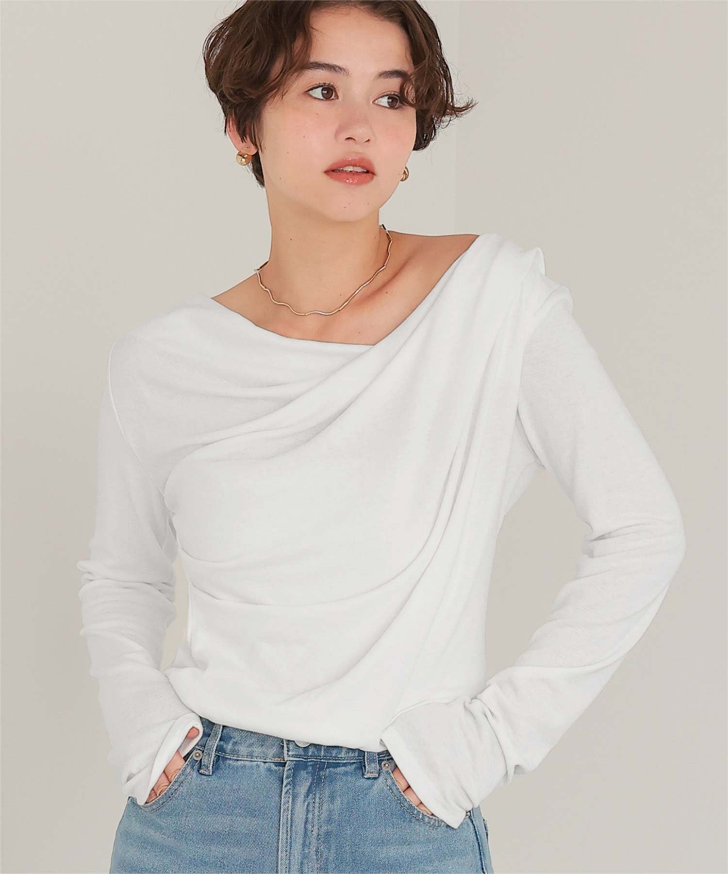 titivate オフショルダー ロングスリーブ Tシャツ トップス カットソー 長袖 シンプル ティティベイト トップス カットソー・Tシャツ ネイビー グレー
