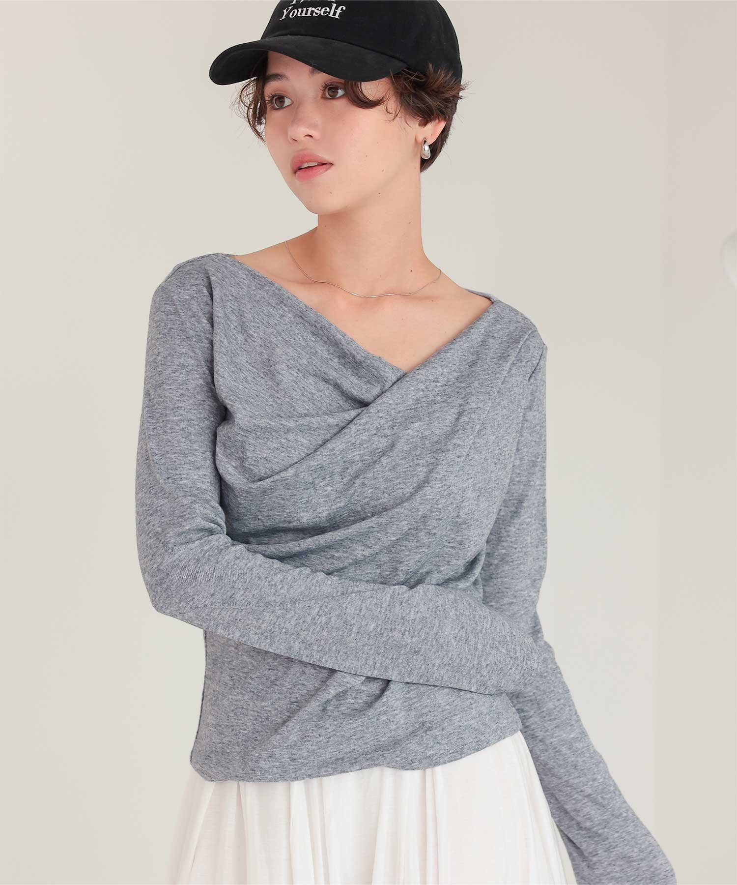 titivate オフショルダー ロングスリーブ Tシャツ トップス カットソー 長袖 シンプル ティティベイト トップス カットソー・Tシャツ ネイビー グレー