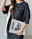 andme 配色ステッチ オーバーサイズ 半袖 Tシャツ ワンピース アンドミー ワンピース・ドレス ワンピース グレー ブラック グリーン ブラウン ネイビー...