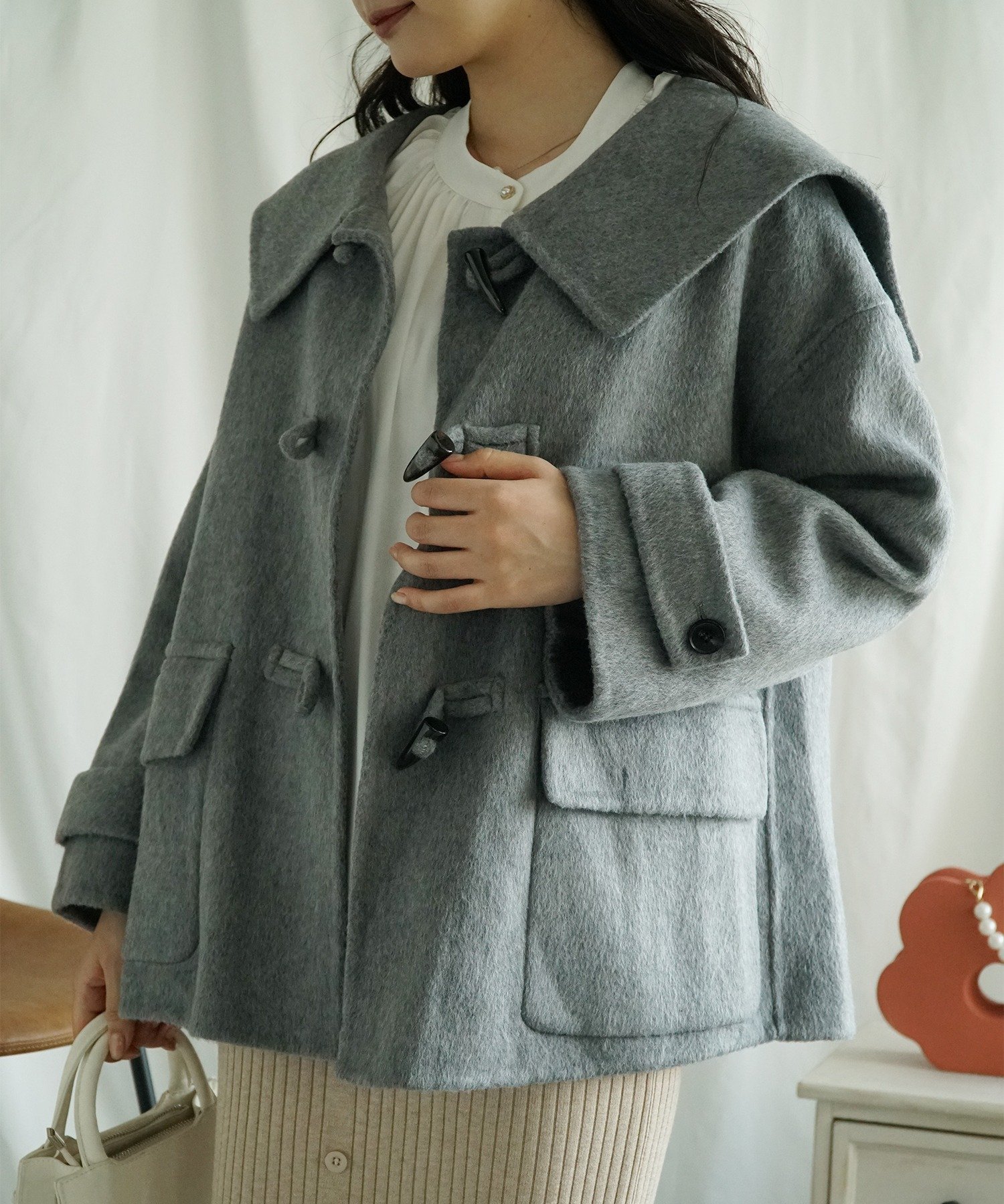 aimoha/ウールショートコート アイモハ ジャケット・アウター チェスターコート グレー ホワイト ベージュ ブラック