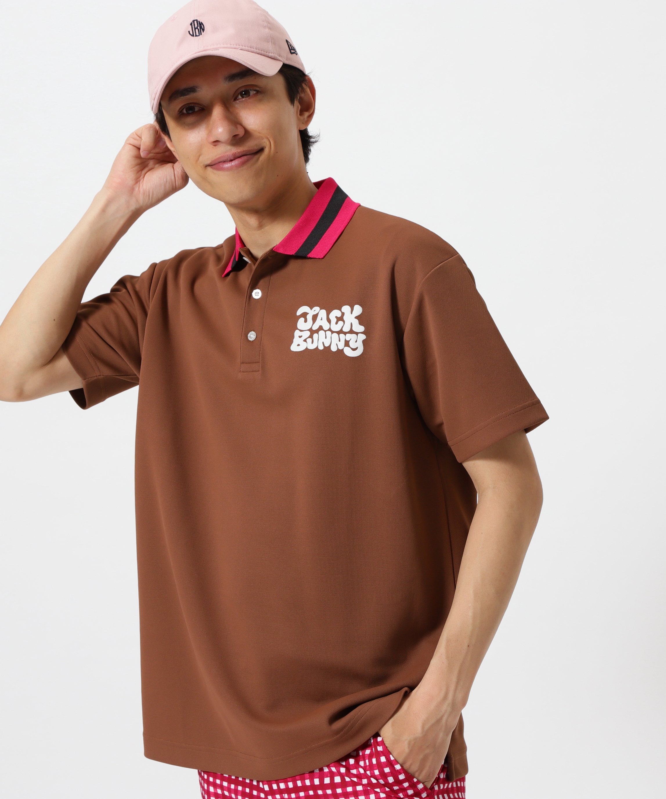 【SALE／30%OFF】Jack Bunny!! オクタWカノコ半袖ポロシャツ ジャックバニー トップス ポロシャツ ブラウン ホワイト【送料無料】