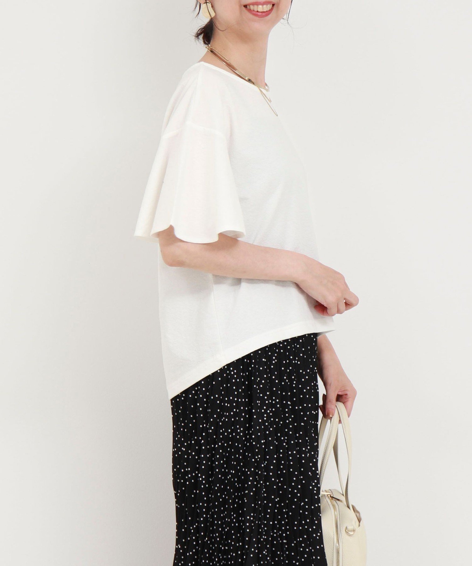 【SALE／50%OFF】fredy couleur 袖フレア麻調カットT フレディ アンド グロスター トップス カットソー・Tシャツ オレンジ ブラック ホワイト ベージュ
