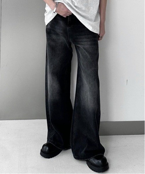NOWLE NOWLE/(M)Y2K ブラック ヴィンテージ ウォッシュ フレア デニム チェルカ パンツ ジーンズ・デニムパンツ ブラック