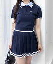 【SALE/29%OFF】clear ダブルカラーポロニット&スカートセットアップ クリア トップス ニット ブラウン ネイビー【送料無料】