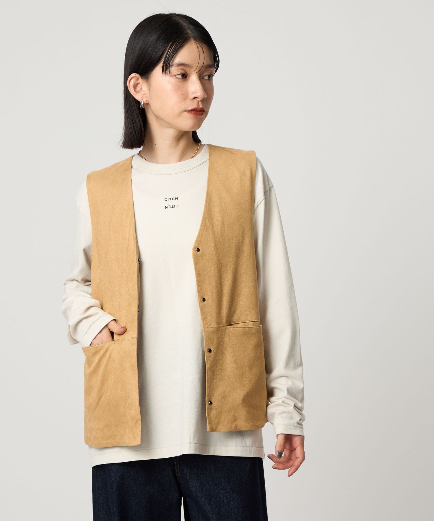 【SALE／20%OFF】CITEN ＜CITEN＞スウェードライクベスト シテン トップス ベスト・ジレ ベージュ【送料無料】