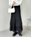 【SALE/18%OFF】GeeRA チュールドッキングニットプリーツスカート ジーラ スカート ロング・マキシスカート ブラック グレー【送料無料】(4)