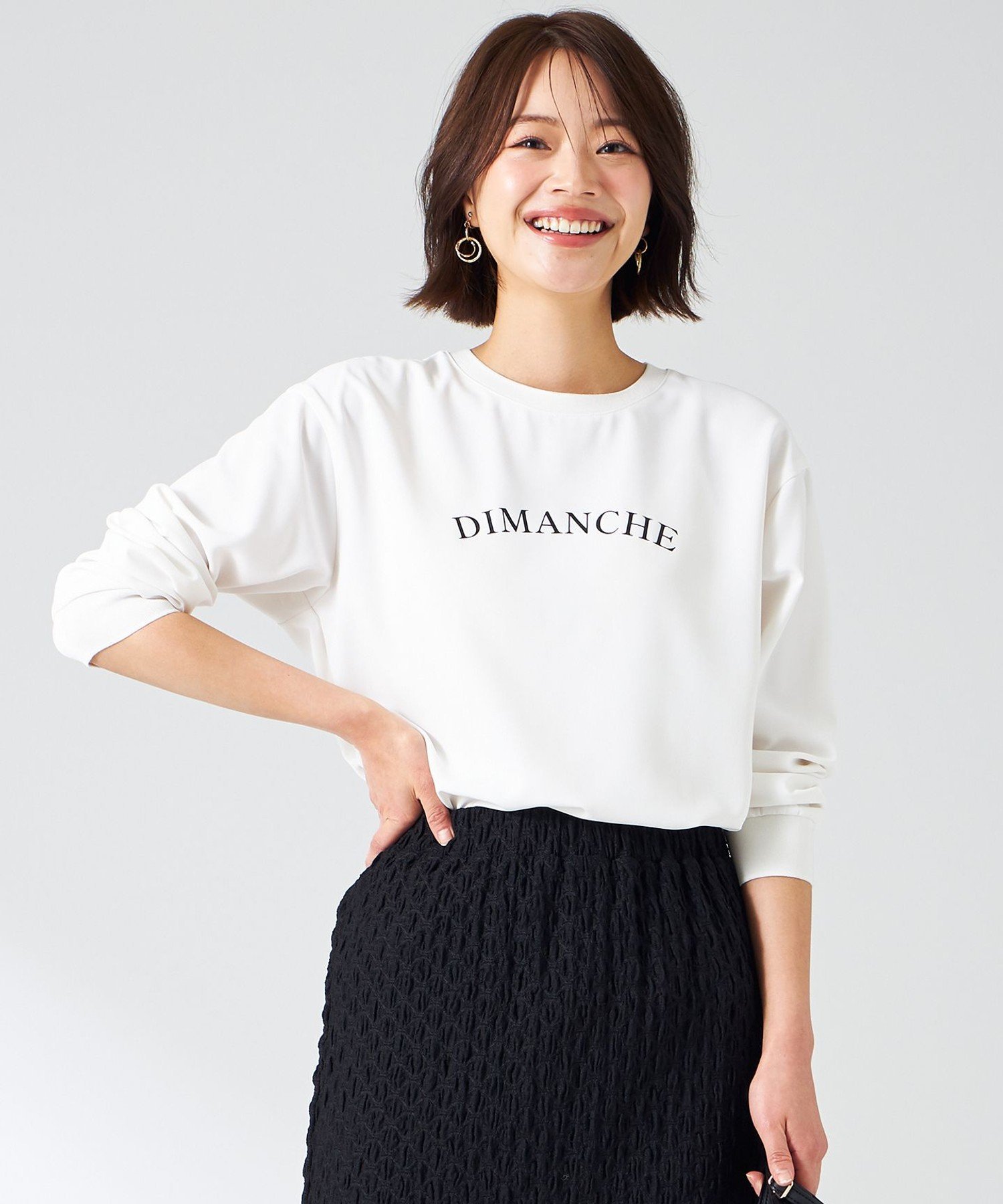 【洗える】2wayストレッチジョーゼットロゴ ロンT エニィスィス トップス カットソー・Tシャツ ホワイト パープル