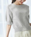 【SALE/27%OFF】ROPE' PICNIC ラメ混綿ニットハーフスリーブプルオーバー ロペピクニック トップス ニット ホワイト ブラック【送料無料】