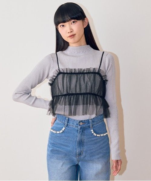 Mi-je チュールビスチェニットSET【韓国ファッション】 ナルミヤオンライン トップス ニット グレー