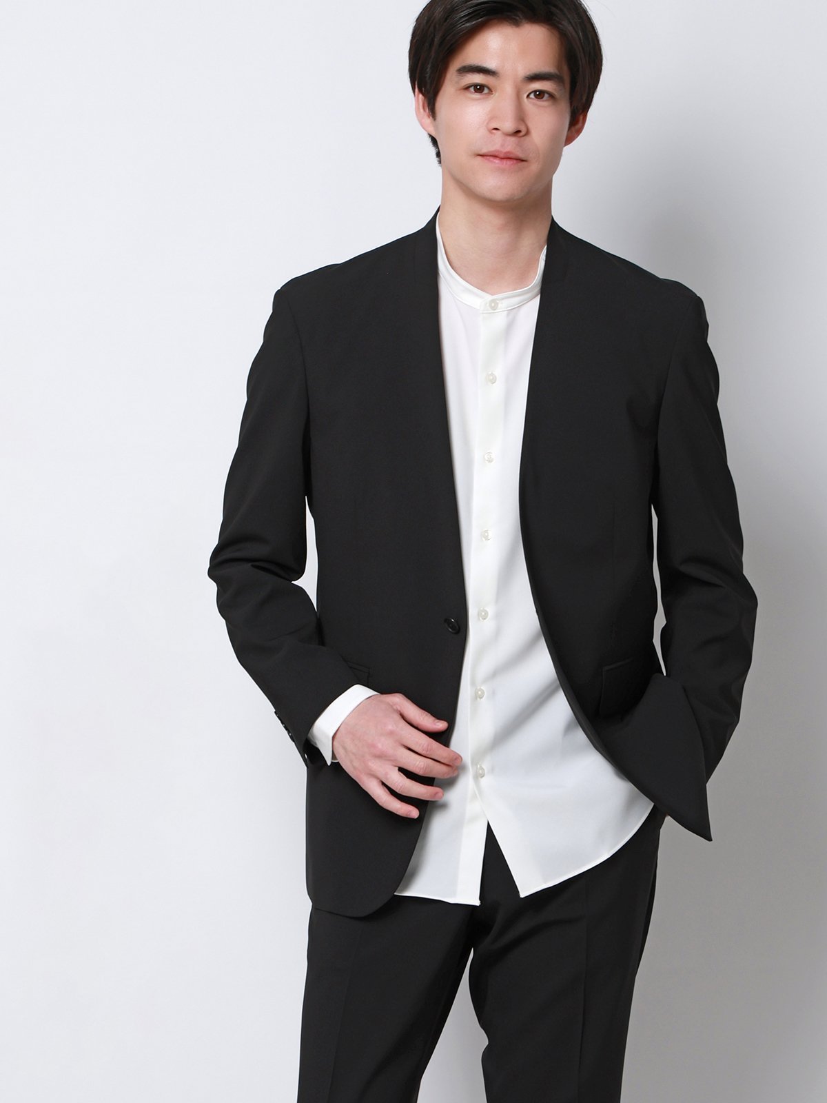 【SALE／30%OFF】SUIT SQUARE 涼しい最高ジャケット ノーカラージャケット ウォッシャブル ストレッチ 無地 スーツ スクエア スーツ・フォーマル スーツジャケット ブラック【送料無料】