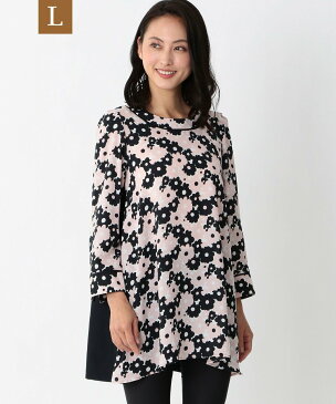 TO BE CHIC(大きいサイズ) 【L】フラワープリントコンビチュニック サンヨー エルサイズ シャツ/ブラウス シャツ/ブラウスその他 ピンク ベージュ【送料無料】