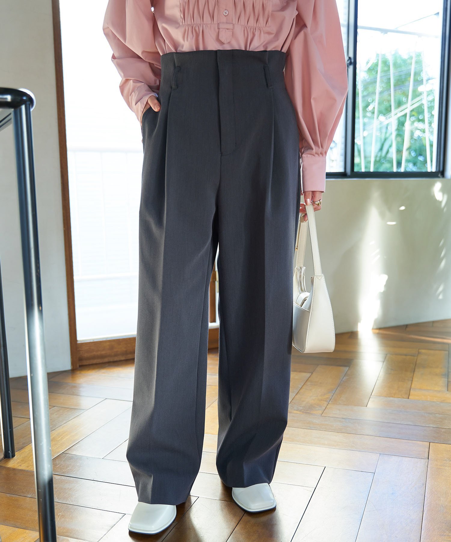 【SALE/60%OFF】VIS 【洗える・防シワ】美easy裏起毛ワイドパンツ ビス パンツ スラックス・ドレスパンツ グレー グリーン