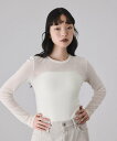 ADAM ET ROPE' FEMME フロッキーチュールクルーネックプルオーバー アダムエロペ トップス カットソー・Tシャツ ブルー ホワイト【送料無料】