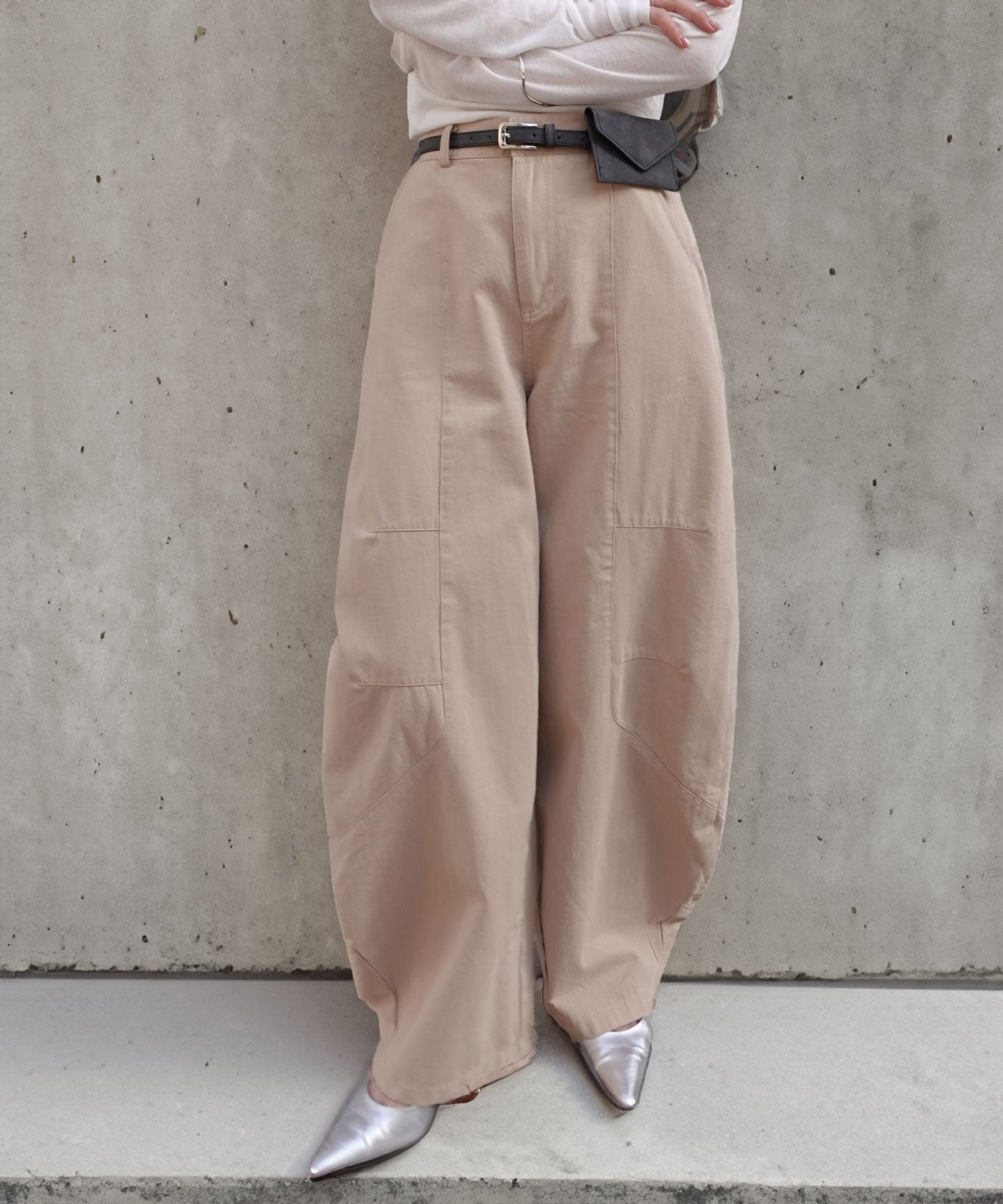 Lots of Love ツイルバレルレッグパンツ コーナーズ パンツ ジーンズ・デニムパンツ ブラック ベージュ【送料無料】