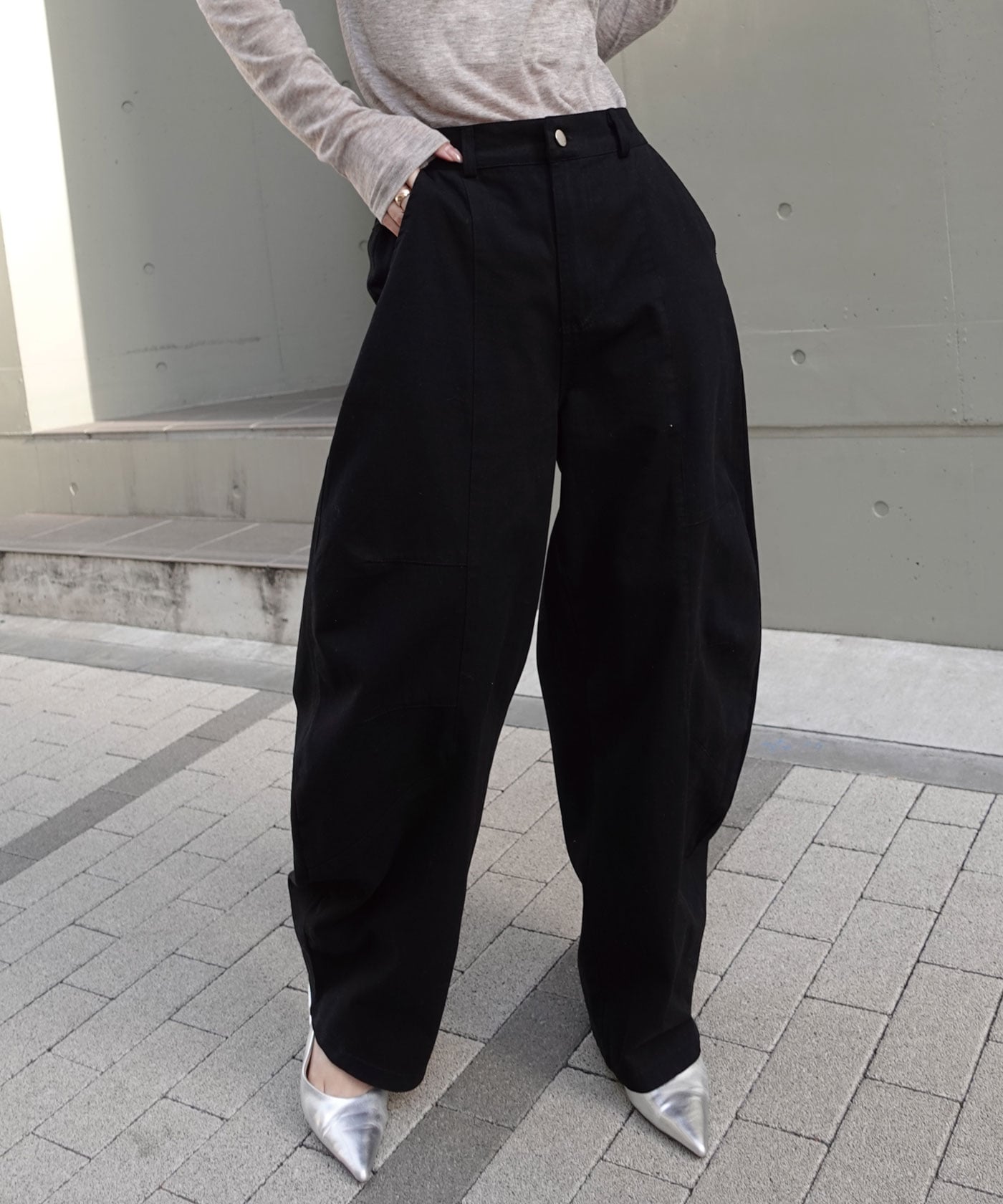 Lots of Love ツイルバレルレッグパンツ コーナーズ パンツ ジーンズ・デニムパンツ ブラック ベージュ【送料無料】