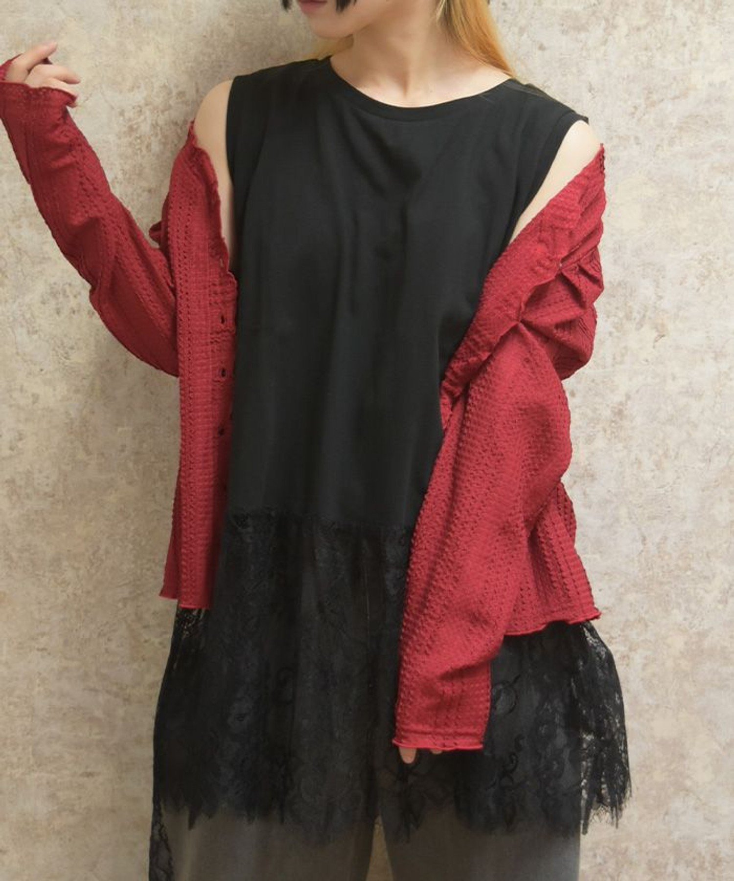 裾レースノースリーブプルオーバー アクシーズファム トップス カットソー・Tシャツ ホワイト