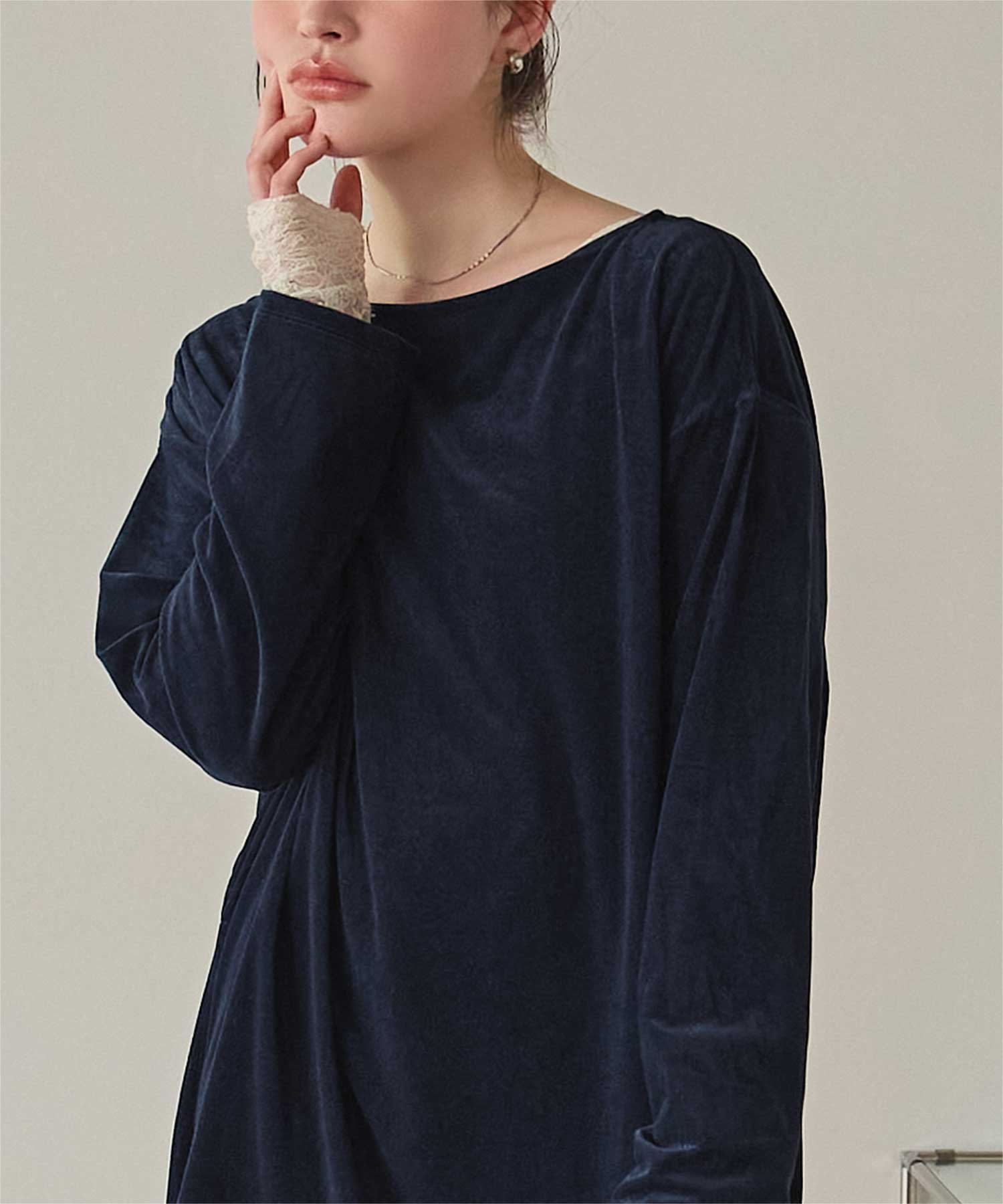 titivate シアー ベロア オーバーサイズ ロングTシャツ トップス カットソー サイドスリット ティティベイト トップス カットソー・Tシャツ ブラウン ネイビー ブラック