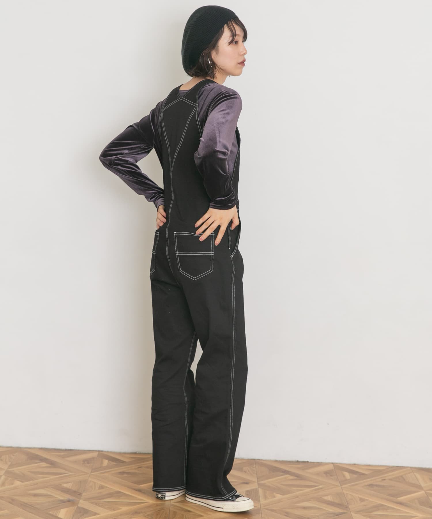 【SALE／70%OFF】UR Lab. 配色ステッチサロペット アーバンリサーチラボ オールインワン・オーバーオール オーバーオール・サロペット ブラック ブラウン ベージュ【送料無料】