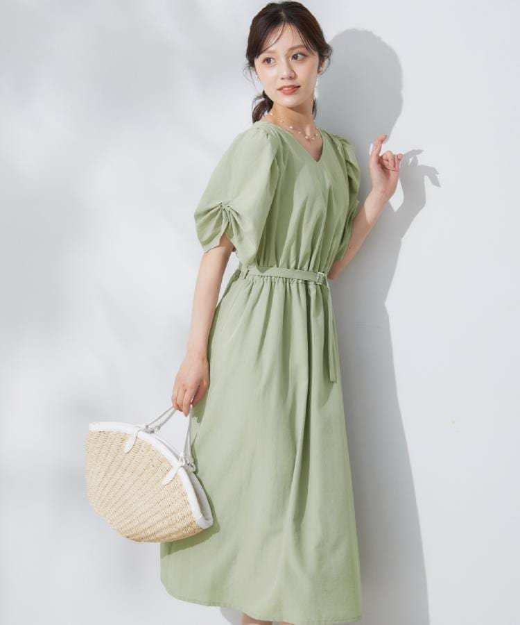 春夏 総柄 グリーン Vネック ドレス 楽天市場】Vネック(カラーグリーン)(ワンピース|レディース