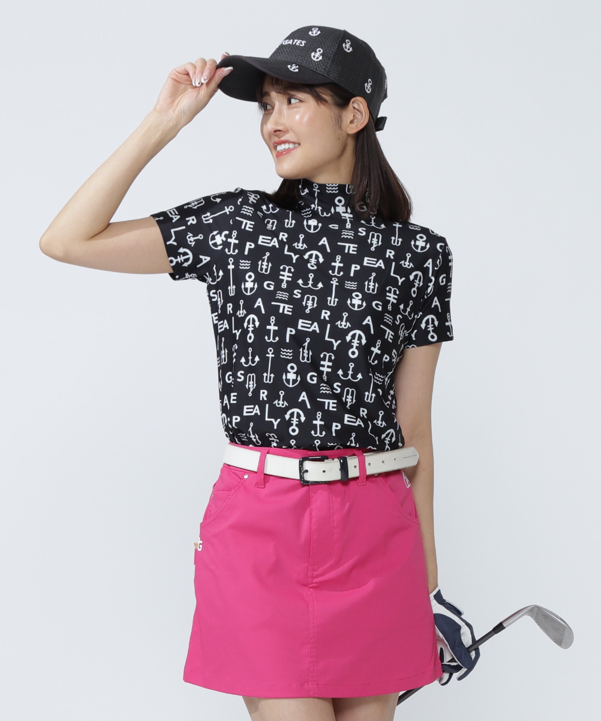 PEARLY GATES アンカーロゴ柄プリント半袖モックネックカットソー パーリーゲイツ トップス その他のトップス ホワイト ブラック ネイビー【送料無料】