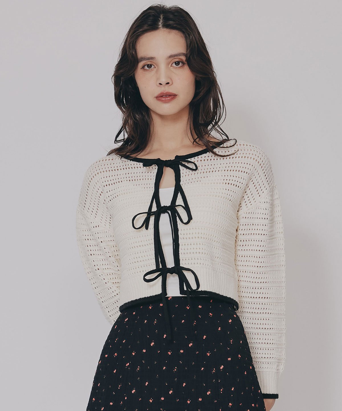 REDYAZEL リボンニットカーディガン レディアゼル トップス カーディガン レッド ブラウン ベージュ ブラック【送料無料】