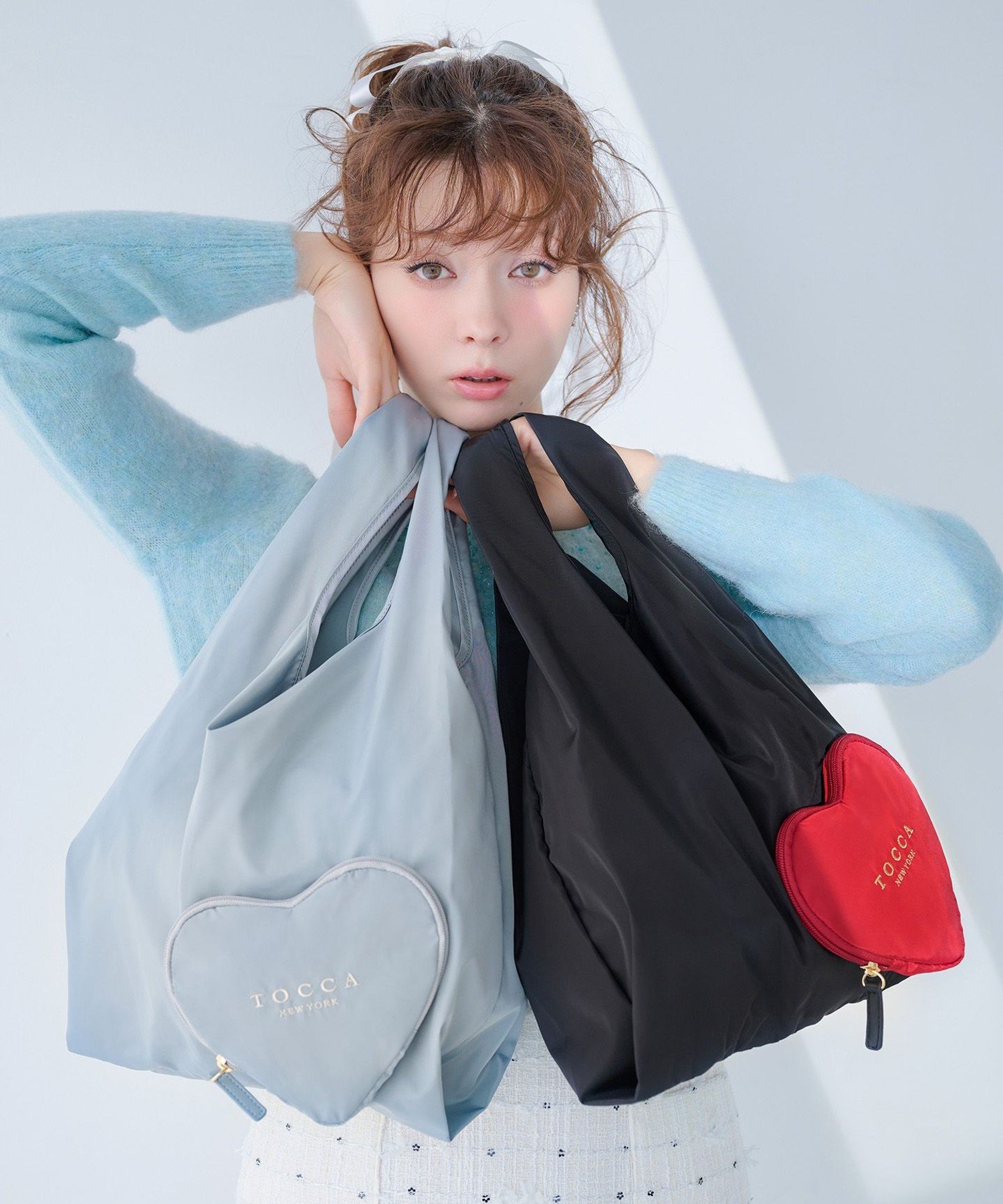 TOCCA 【八木アリサさん着用】【WEB&一部店舗限定・A4サイズ対応】AVEC CUORE ECOBAG エコバッグ トッカ バッグ エコバッグ・サブバッグ ブラウン ブラック ピンク【送料無料】