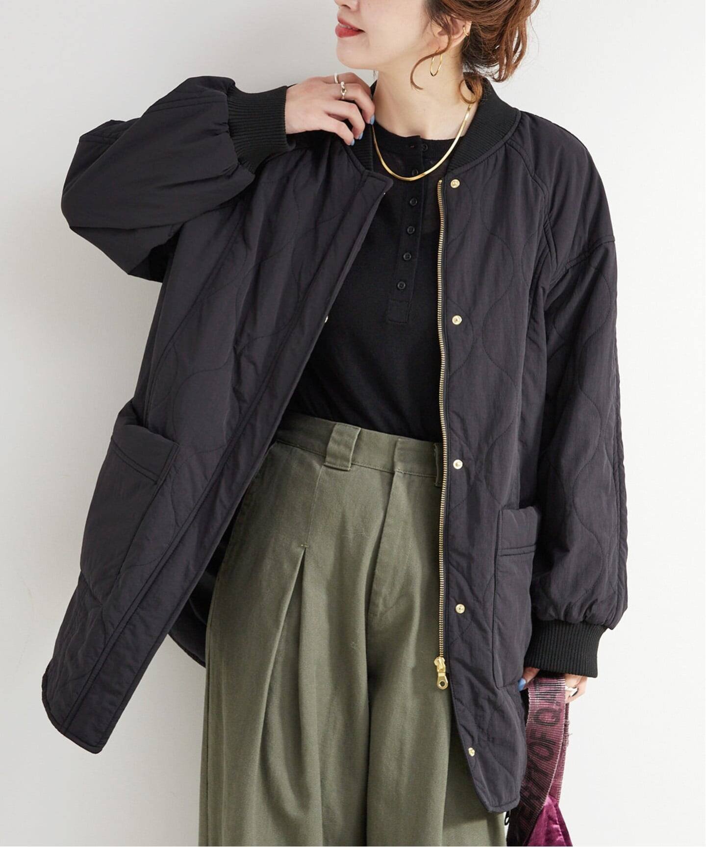 B.C STOCK 《追加4》保温 / リブ付き中綿ブルゾン ベーセーストック ジャケット・アウター その他のジャケット・アウター カーキグリーン ベージュ ブラック【送料無料】のサムネイル