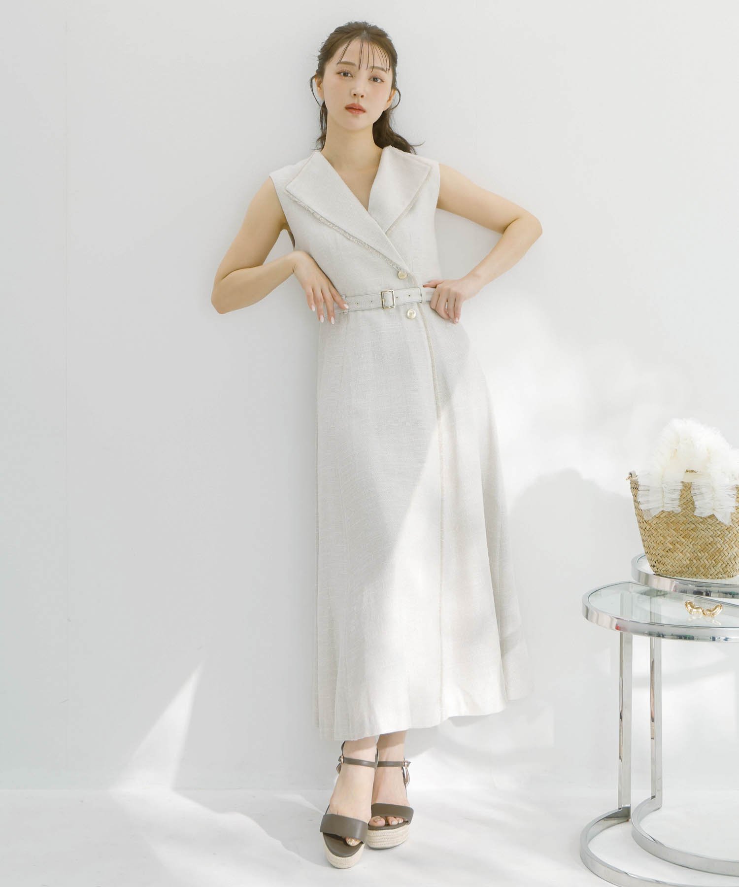 【SALE／50%OFF】Noela フリンジサマーツイードワンピース ノエラ ワンピース・ドレス ワンピース ベージュ【送料無料】のサムネイル