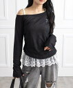 【SALE/10%OFF】clear サイドシャーリングワンショルカットソー&レースキャミセット クリア トップス カットソー・Tシャツ ブラウン ブラック